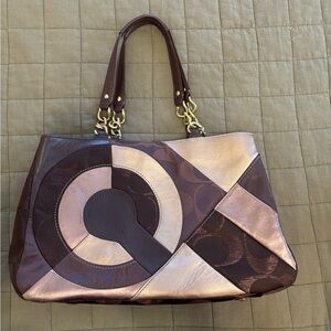 Authentic Vintage Coach Brown and Tan Leather Patchwork Handbag